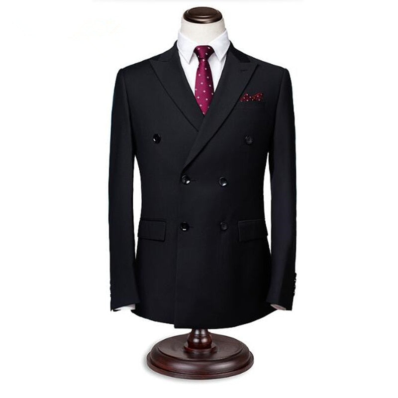 Black men suits jacket double breasted groom wedding dress jacket elegant gentleman formal work business suits jacket