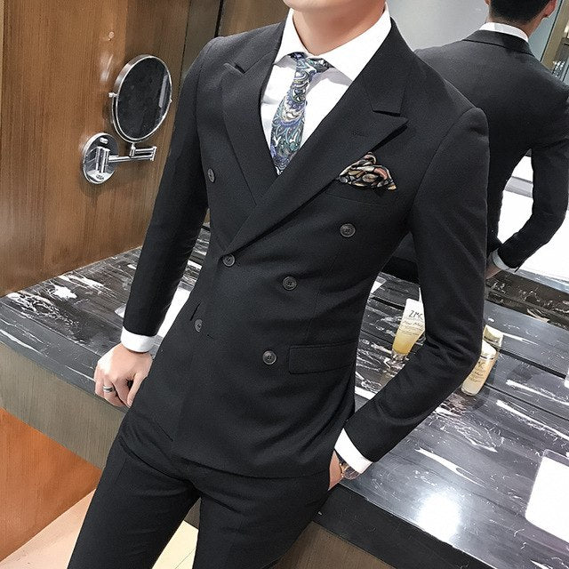 Groom Suit Solid Color Double Breasted 4 Colros Camcel Winered Black Grey Wedding Suit Male Costume Homme Elegant Men Suits 3xl
