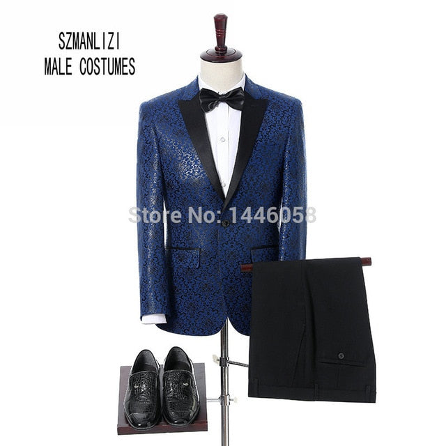 2017 New Elegant Brand Wedding Mens Suit Flower Double Breasted Suit For Men Slim Fit Groom Tuxedo Blazer Costume Homme Mariage