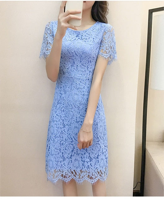 Women Elegant Wedding Party Sexy Night Club Dresses 2018 Summer New O Neck Short Sleeve Sheath Bodycon Lace Dress Vestidos