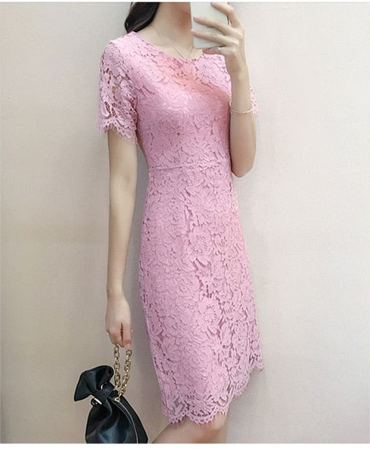 Women Elegant Wedding Party Sexy Night Club Dresses 2018 Summer New O Neck Short Sleeve Sheath Bodycon Lace Dress Vestidos