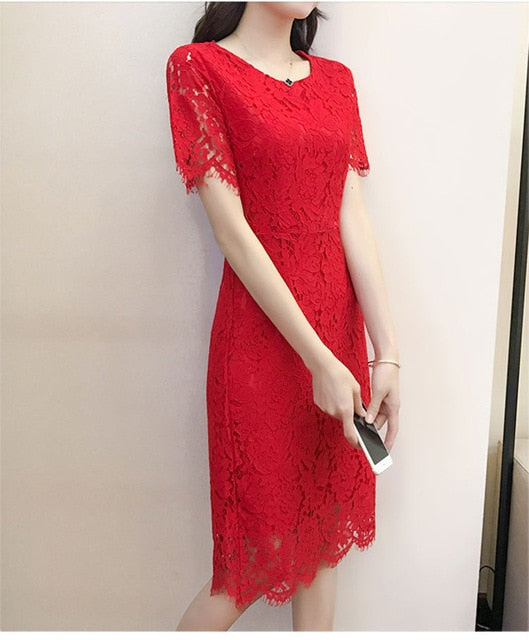 Women Elegant Wedding Party Sexy Night Club Dresses 2018 Summer New O Neck Short Sleeve Sheath Bodycon Lace Dress Vestidos