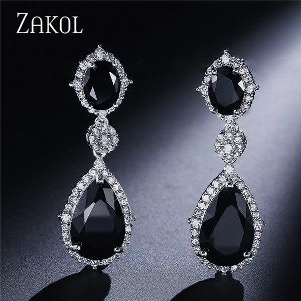 ZAKOL  Elegant Water Drop Shaped Cubic Zirconia Drop Earrings Crystal Long Wedding Jewerly For Brides FSEP2034