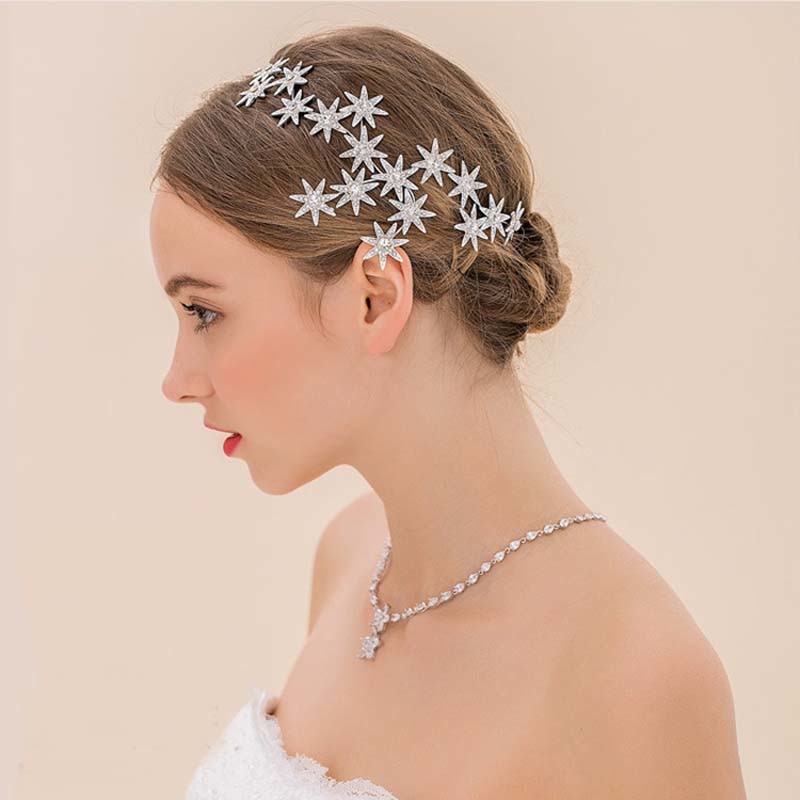 New Elegant Sparkly Crystal Star Tiara Hair Hoop Silver Plated Bride Headdress Rhinestone Hair Jewelry Wedding Accessories T-706