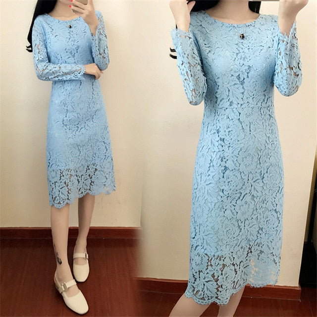 Women Elegant Wedding Party Sexy Night Club Dresses 2018 New O Neck Long Sleeve Sheath Bodycon Lace Dress Vestidos High Quality
