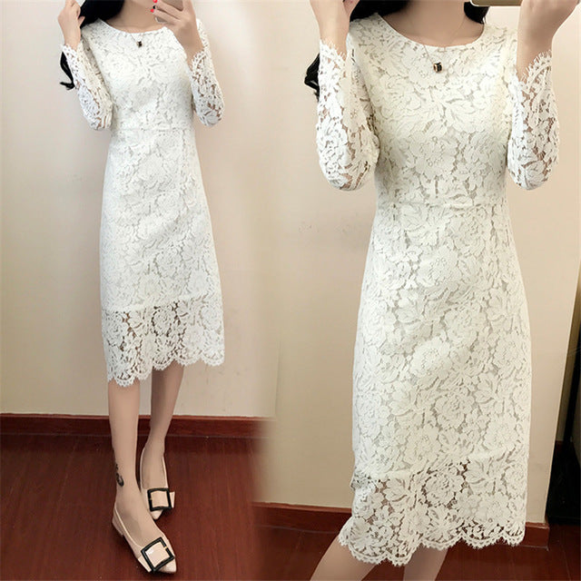 Women Elegant Wedding Party Sexy Night Club Dresses 2018 New O Neck Long Sleeve Sheath Bodycon Lace Dress Vestidos High Quality