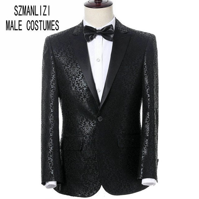Elegant Suit Men For Wedding 2018 Men Dress Groomsmen Costume Homme Terno Slim Fit Black Printed Flower Groom Suit Mens Tuxedo