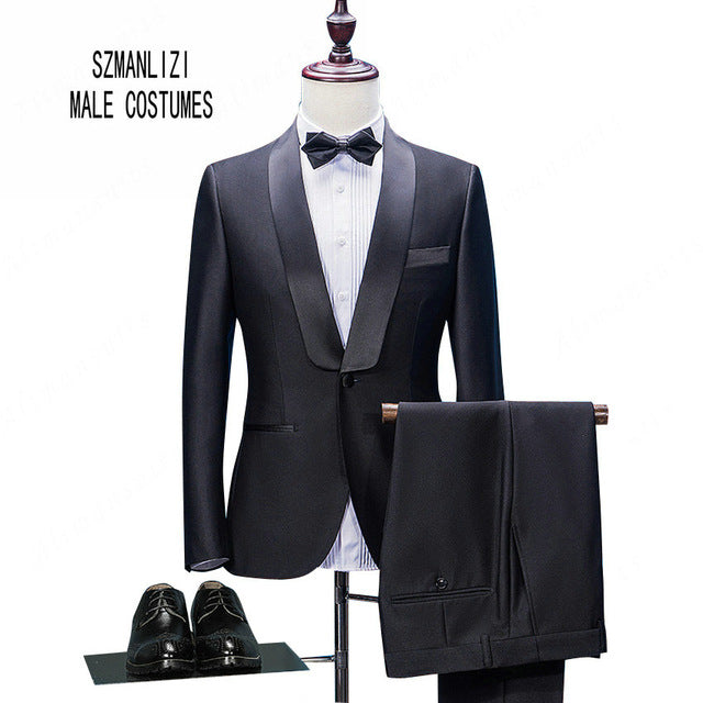 2018 Elegant Brand Groom Tuxedos Groomsmen One Button Black Flower Gold Shawl Lapel Custom Made Formal Best Man Men Wedding Suit