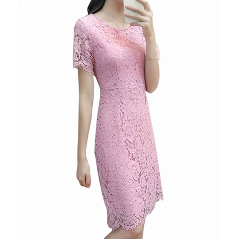 Women Elegant Wedding Party Sexy Night Club Dresses 2018 Summer New O Neck Short Sleeve Sheath Bodycon Lace Dress Vestidos
