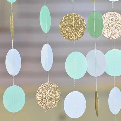 (Glitter gold,Pink,White) 11 Feet Circle Garland Polka Dot Paper Garland Photo Backdrop Bridal Shower Wedding Hanging Decor