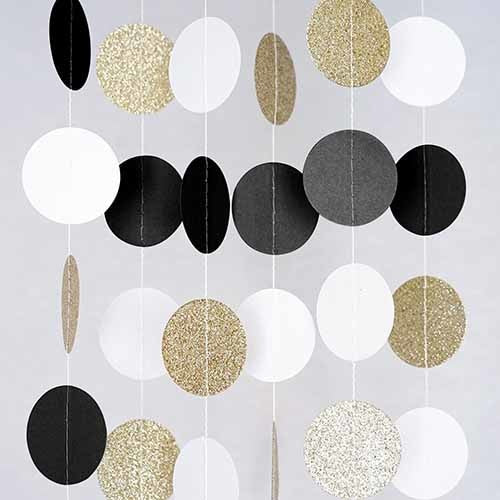 (Glitter gold,Pink,White) 11 Feet Circle Garland Polka Dot Paper Garland Photo Backdrop Bridal Shower Wedding Hanging Decor