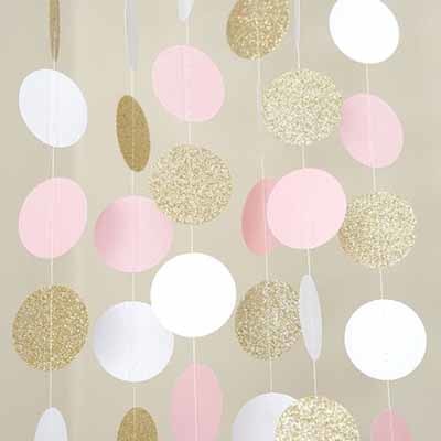 (Glitter gold,Pink,White) 11 Feet Circle Garland Polka Dot Paper Garland Photo Backdrop Bridal Shower Wedding Hanging Decor