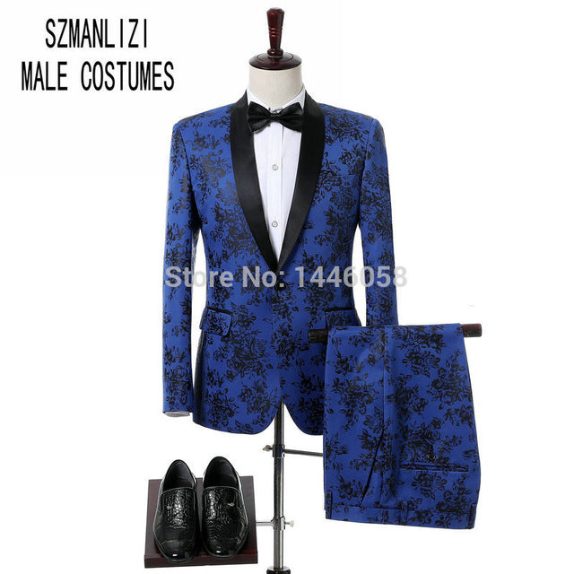 2018 Elegant Brand Groom Tuxedos Groomsmen One Button Black Flower Gold Shawl Lapel Custom Made Formal Best Man Men Wedding Suit