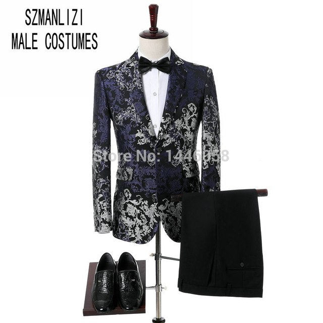 2018 Elegant Brand Groom Tuxedos Groomsmen One Button Black Flower Gold Shawl Lapel Custom Made Formal Best Man Men Wedding Suit