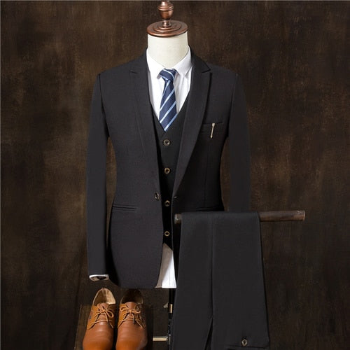 Men Suits With Embroidered Lapel Elegant Korea Fabric Slim Fit Wedding Groom Tuxedos 2018 New 3 pieces (Jacket+Vest+Pants)