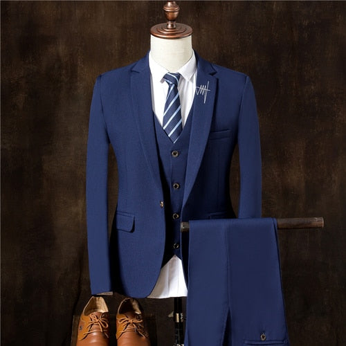 Men Suits With Embroidered Lapel Elegant Korea Fabric Slim Fit Wedding Groom Tuxedos 2018 New 3 pieces (Jacket+Vest+Pants)