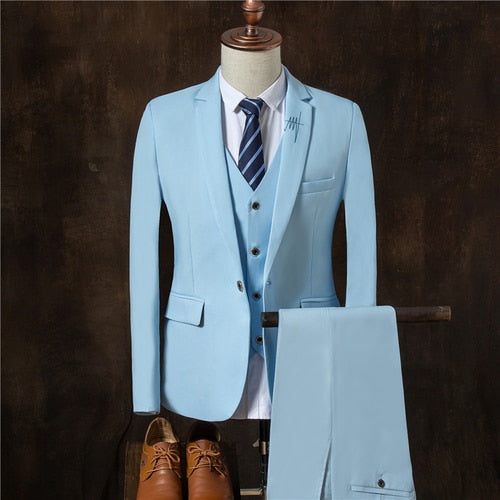 Men Suits With Embroidered Lapel Elegant Korea Fabric Slim Fit Wedding Groom Tuxedos 2018 New 3 pieces (Jacket+Vest+Pants)