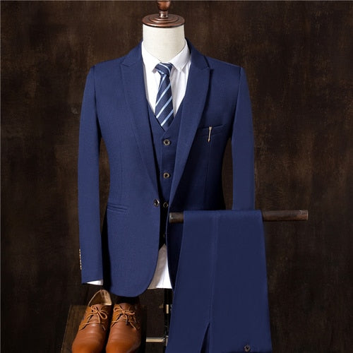 Men Suits With Embroidered Lapel Elegant Korea Fabric Slim Fit Wedding Groom Tuxedos 2018 New 3 pieces (Jacket+Vest+Pants)