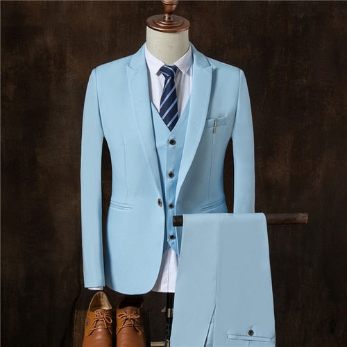 Men Suits With Embroidered Lapel Elegant Korea Fabric Slim Fit Wedding Groom Tuxedos 2018 New 3 pieces (Jacket+Vest+Pants)