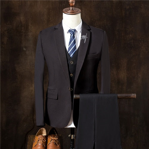Men Suits With Embroidered Lapel Elegant Korea Fabric Slim Fit Wedding Groom Tuxedos 2018 New 3 pieces (Jacket+Vest+Pants)