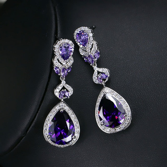 CWWZircons Elegant Water Drop Shaped Cubic Zirconia Crystal Bridal Long Earrings Luxury Wedding Jewelry For Brides CZ166