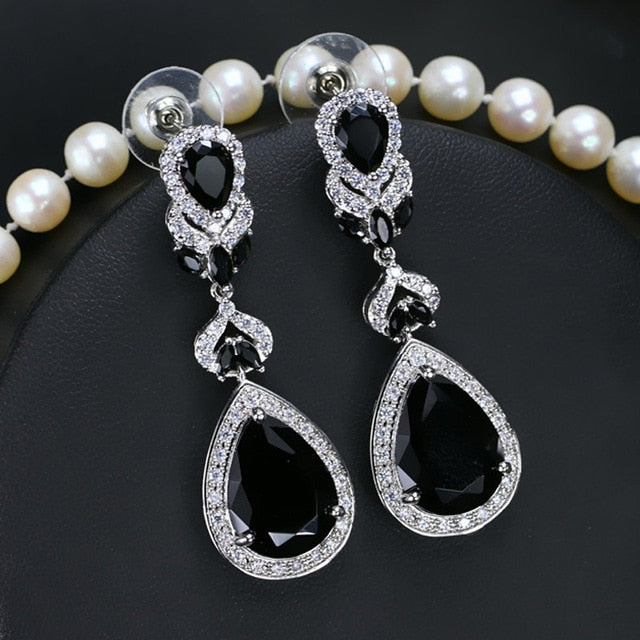 CWWZircons Elegant Water Drop Shaped Cubic Zirconia Crystal Bridal Long Earrings Luxury Wedding Jewelry For Brides CZ166