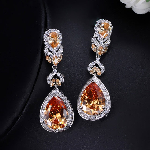 CWWZircons Elegant Water Drop Shaped Cubic Zirconia Crystal Bridal Long Earrings Luxury Wedding Jewelry For Brides CZ166