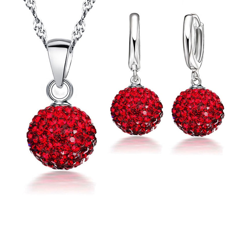 JEXXI Austrian Crystal Pendant Necklace Dangle Earrings Elegant 925 Sterling Silver Disco Ball lWedding Jewelry Sets For Brides
