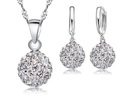 JEXXI Austrian Crystal Pendant Necklace Dangle Earrings Elegant 925 Sterling Silver Disco Ball lWedding Jewelry Sets For Brides