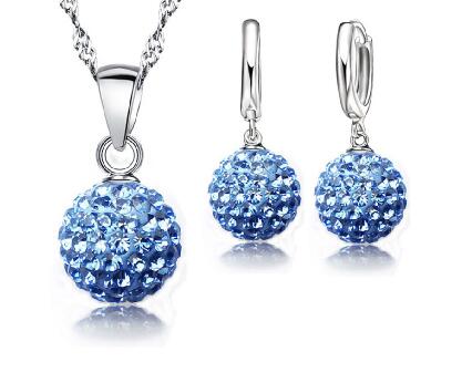 JEXXI Austrian Crystal Pendant Necklace Dangle Earrings Elegant 925 Sterling Silver Disco Ball lWedding Jewelry Sets For Brides