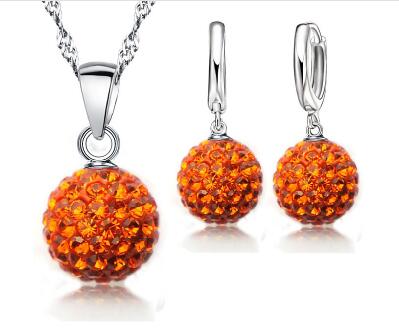 JEXXI Austrian Crystal Pendant Necklace Dangle Earrings Elegant 925 Sterling Silver Disco Ball lWedding Jewelry Sets For Brides