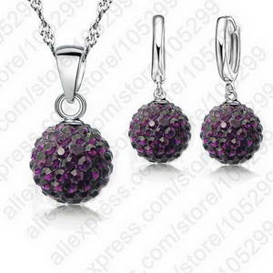 JEXXI Austrian Crystal Pendant Necklace Dangle Earrings Elegant 925 Sterling Silver Disco Ball lWedding Jewelry Sets For Brides