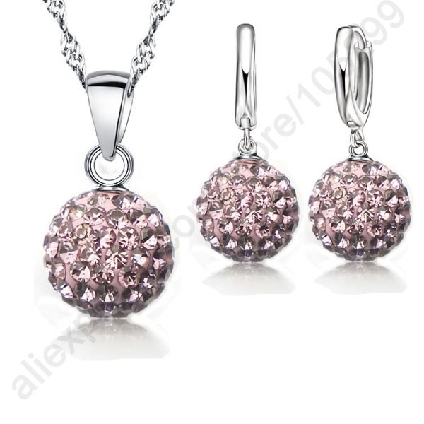 JEXXI Austrian Crystal Pendant Necklace Dangle Earrings Elegant 925 Sterling Silver Disco Ball lWedding Jewelry Sets For Brides