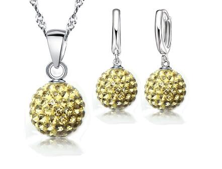 JEXXI Austrian Crystal Pendant Necklace Dangle Earrings Elegant 925 Sterling Silver Disco Ball lWedding Jewelry Sets For Brides