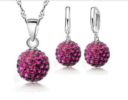 JEXXI Austrian Crystal Pendant Necklace Dangle Earrings Elegant 925 Sterling Silver Disco Ball lWedding Jewelry Sets For Brides