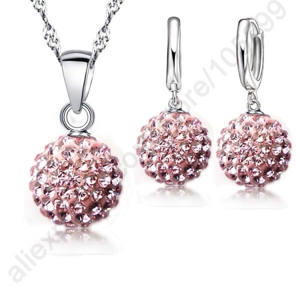 JEXXI Austrian Crystal Pendant Necklace Dangle Earrings Elegant 925 Sterling Silver Disco Ball lWedding Jewelry Sets For Brides