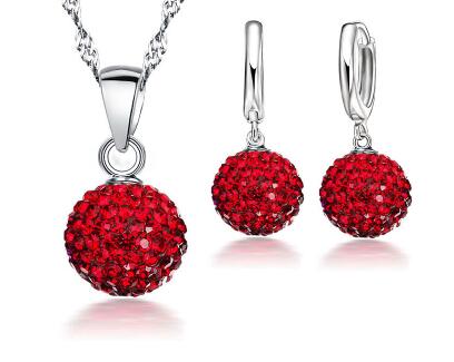 JEXXI Austrian Crystal Pendant Necklace Dangle Earrings Elegant 925 Sterling Silver Disco Ball lWedding Jewelry Sets For Brides