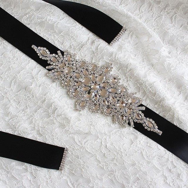 5 Colors Women Sash Elegant Rhinestone Satin Ribbon Wedding Bridal Belts Party Bride Bridesmaid Belt Dress Cummerbunds Waistband