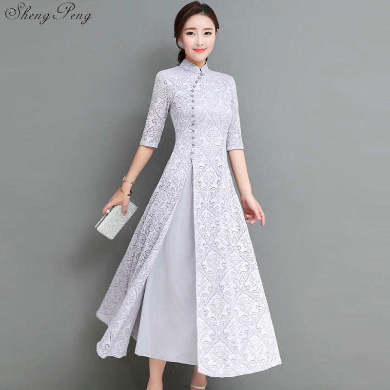 2018 summer women elegant retro chinese traditional dress silk cotton cheongsam female lady wedding casual design qipao CC553