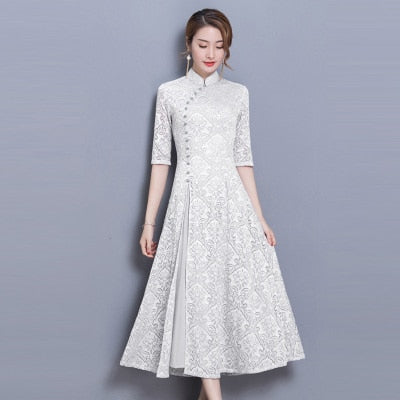 2018 summer women elegant retro chinese traditional dress silk cotton cheongsam female lady wedding casual design qipao CC553