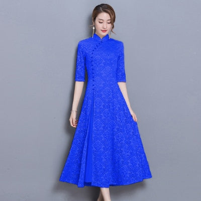 2018 summer women elegant retro chinese traditional dress silk cotton cheongsam female lady wedding casual design qipao CC553