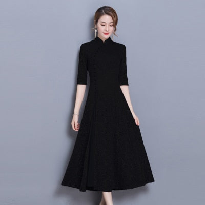 2018 summer women elegant retro chinese traditional dress silk cotton cheongsam female lady wedding casual design qipao CC553