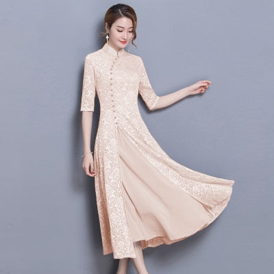 2018 summer women elegant retro chinese traditional dress silk cotton cheongsam female lady wedding casual design qipao CC553