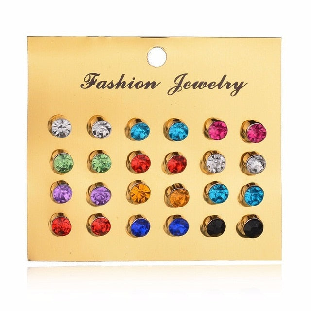 Punk Fashion Stud Earrings Set For Women Elegant Mixed Crystal Heart Metal Ball Earrings Wedding Bride Jewelry Earrings Set M