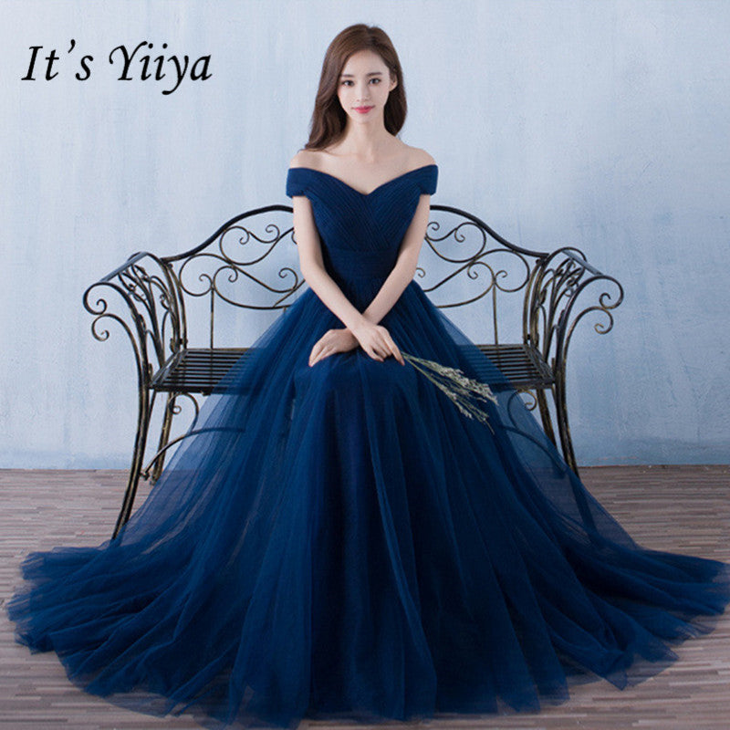 It's Yiiya bridesmaid dresses Elegant long wedding party dress Plus size royal blue bridesmaid dress Tulle Robe Soiree DSYA003