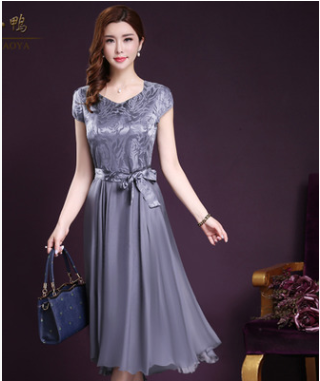 2018 New Fashion Women Summer Clothing Silk Elegant Dress Short Sleeve Bowtie Wedding Party Dresses Vestidos Plus Size