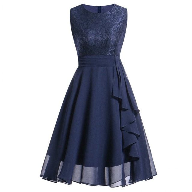 Vestidos Lace Dress Elegant Women Midi Prom Graduation Wedding Slim Party Dresses Summer 2018 Casual Chiffon Beach Dress