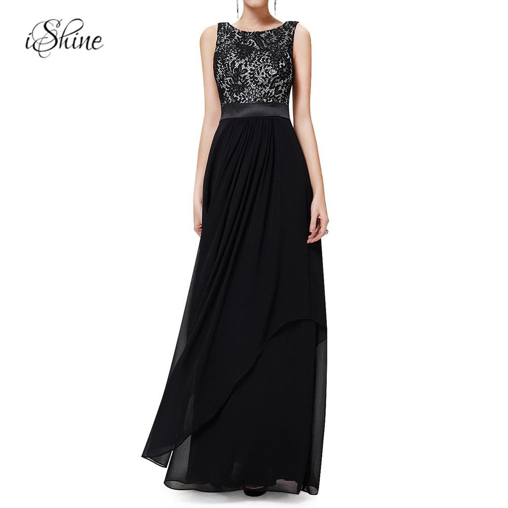 2018 Sleeveless Summer Dresses Women 2018 Black Lace Long Dress Slim Sexy Elegant Chiffon Wedding Party Dress Plus Size vestidos