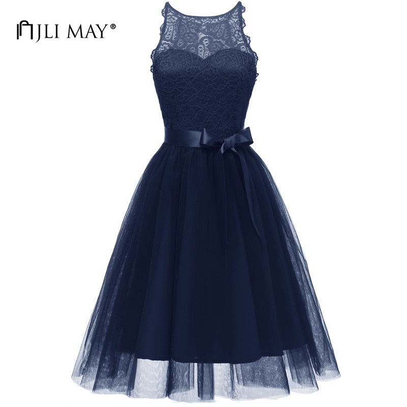 JLI MAY Lace Tutu Party Dress Women Clothes 3 Layers Mesh Halter Sleeveless Ball Gown Tulle Sundress Evening Wedding Elegant