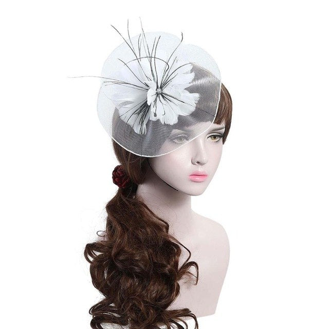 WELROG Elegant Cap Fedoras Dress Women Wool Felt Top Hat Party Mesh Hat Ribbons And Feathers Fascinators Wedding Party Hats
